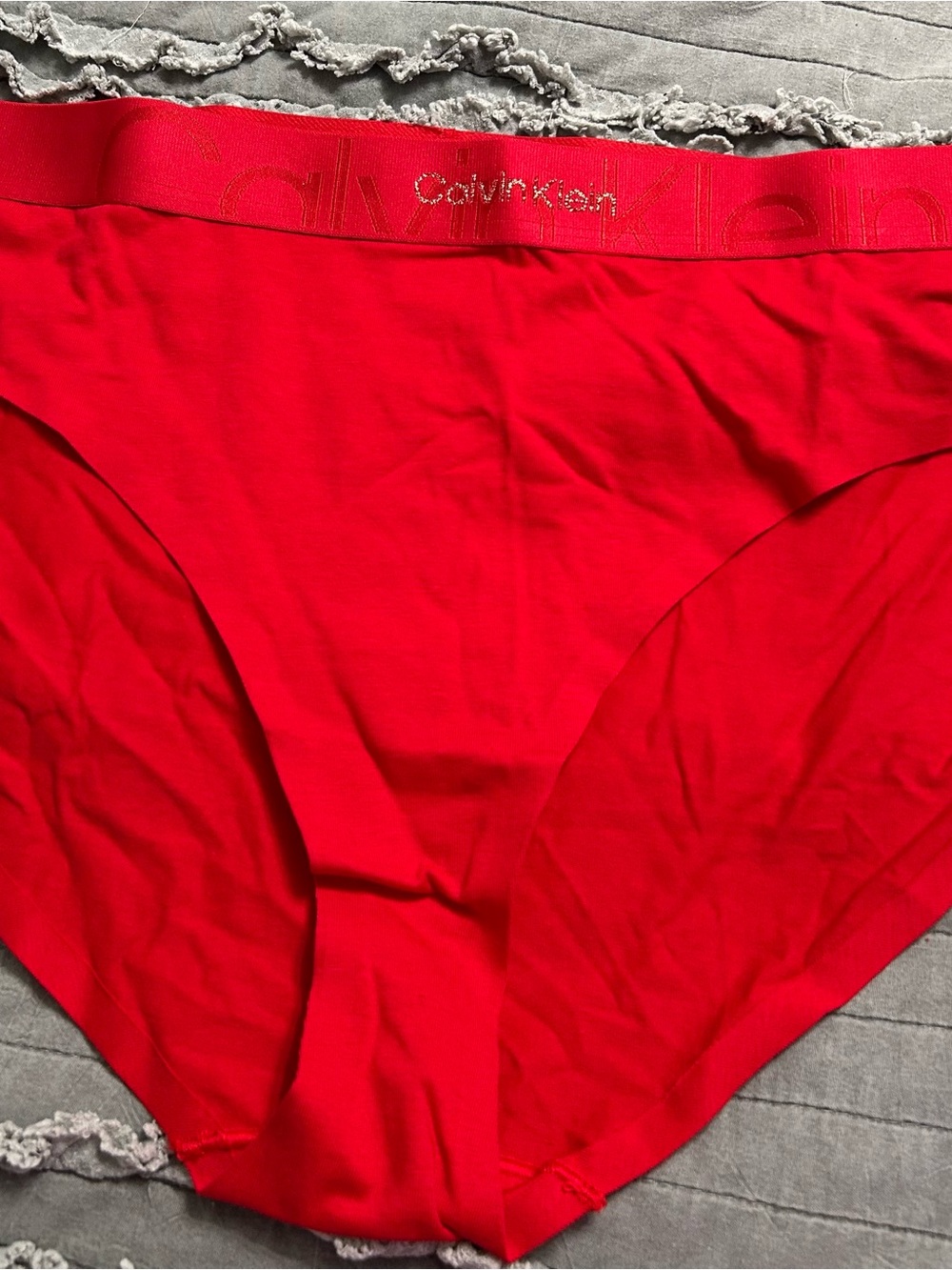 Calvin Klein Bright Red Cotton Bikini Briefs with Logo Waistband